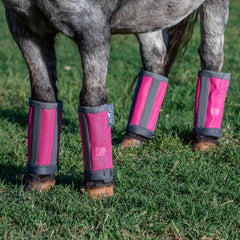Professional's Choice Deluxe Fly Boots mini pink velcro closure enables quick on-off in paddock.