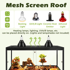 PROLEE reptile tank with metal mesh roof for superior ventilation and lighting setup