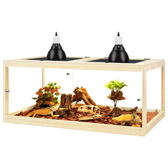PROLEE tempered-glass bearded dragon tank oak front view offers clear visibility into your reptile's habitat