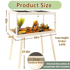 PROLEE tempered-glass reptile enclosure oak front view shows unobstructed access for feeding and handling