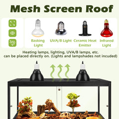 PROLEE terrestrial habitat top metal mesh offers airflow and heat lamp placement.
