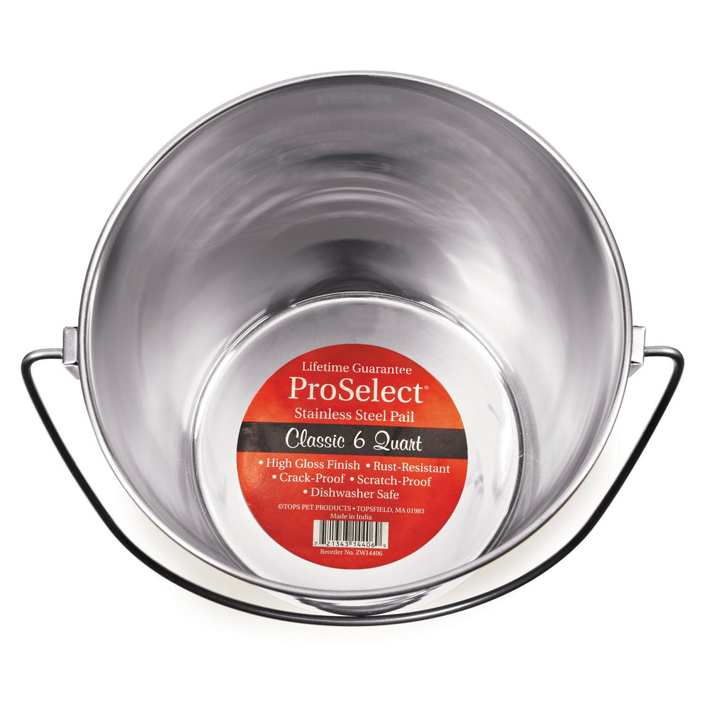 ProSelect heavy-duty stainless steel pail side view for durable kennel use