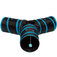 Prosper Pet Cat Tunnel peephole with swinging bell stimulates curiosity during interactive play.