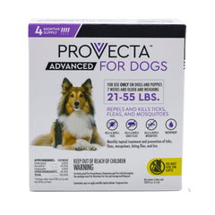 Provecta Advanced for Dogs bottle application shows easy monthly topical treatment.