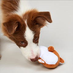 Pssopp plush squeaky toy closeup with soft fabric and bright colors for engaging play.