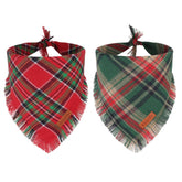PTDECOR Christmas dog bandana red plaid tassels front view for festive photo ops