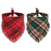 PTDECOR Christmas dog bandana in red plaid with tassels for festive photo sessions.