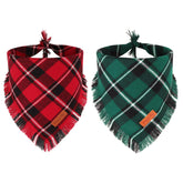 PTDECOR Christmas dog bandana red plaid with tassels for festive looks.