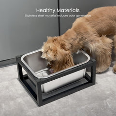PTFFF elevated dog bowl stand front view highlights adjustable height options