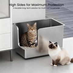 PTFFF stainless steel litter box interior photo shows room to turn for big cats.