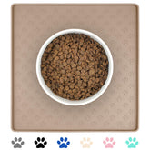 Ptlom dog food mat with anti-slip taupe finish keeps bowls steady during meals.