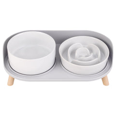 PTOBER elevated slow-feeder ceramic bowls promote paced meals for dogs.
