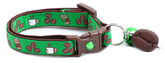 Pugs to Persians Coffee Cat Collar with Bell in green, adjustable large for safe outdoor play.