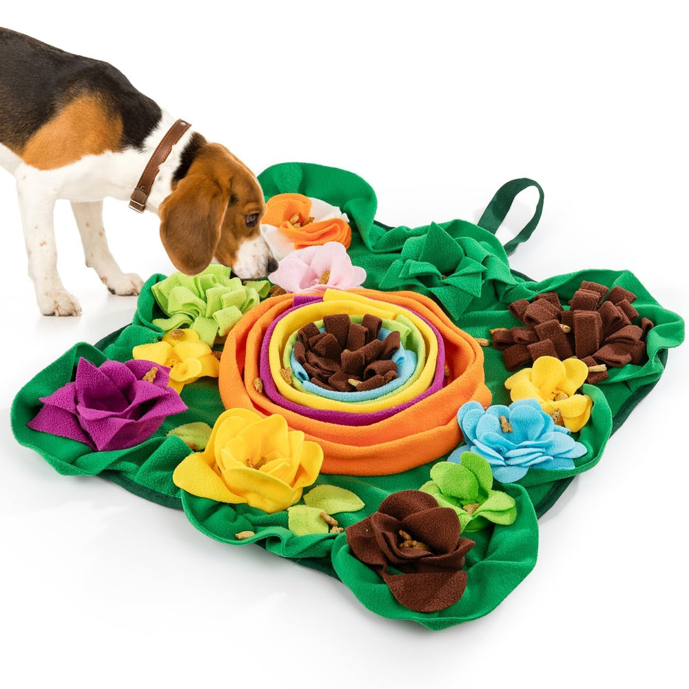 PUHOHUN Snuffle Mat shows dog treat-search scene highlighting enrichment and independent play.