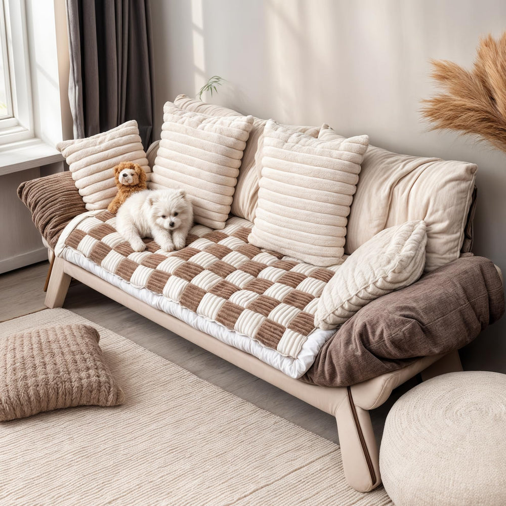 PulseFay dog couch cover brown velvet close up showing plush texture and protection