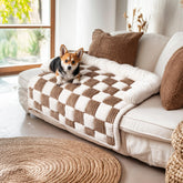 PulseFay pet couch cover cream plaid protects sofas with cozy, washable design.