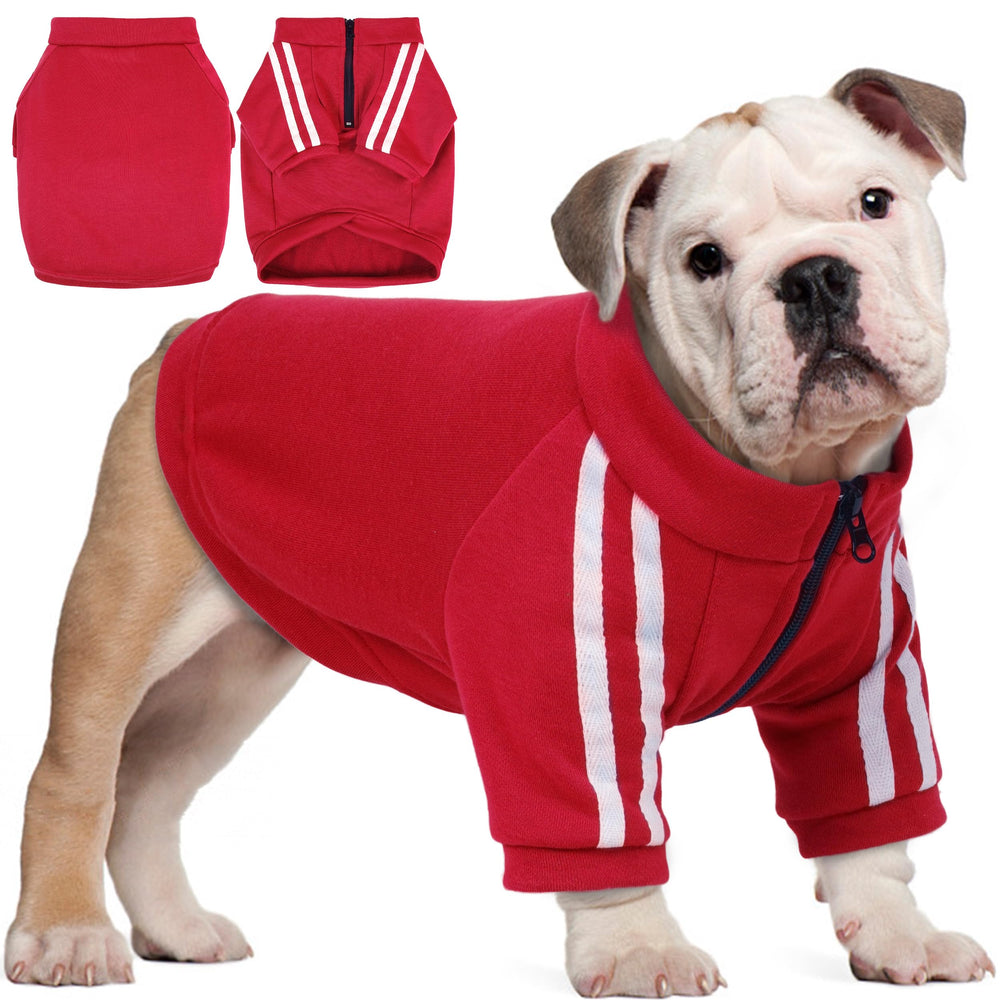 PUMYPOREITY bulldog hoodie with red striped sleeves, easy daily wear for Bulldogs.