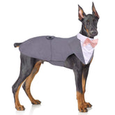 PUMYPOREITY dog tuxedo vest grey front view for formal occasions.