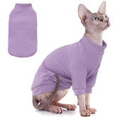 PUMYPOREITY stretchy cat shirt with sleeves in purple, easy on-off for active cats