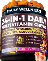 Pup Choice 24-in-1 multivitamin bottle supports daily joint and coat health.