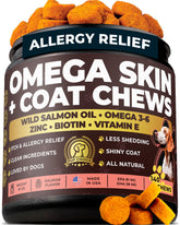 Pup Choice Omega-3-6 dog chews packaging showing complete skin and coat support.
