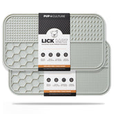 Pup Culture dog lick mat 2-pack shown during slow feeding to reduce gulping.