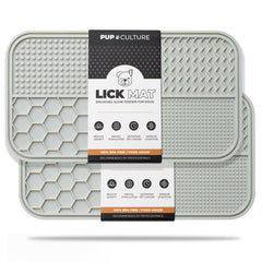 Pup Culture dog lick mat 2-pack shown during slow feeding to reduce gulping.