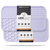 Pup Culture lick-mat two-pack side view highlighting strong suction for slow feeding.