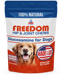 Pup Labs Freedom Joint Chews jar closeup highlighting tasty joint support for dogs.
