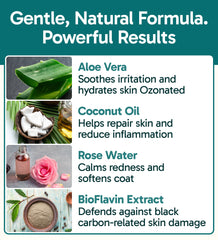 Pup Labs K9 Soothe spray closeup aloe vera highlight supports gentle skin healing.