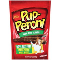 Pup-Peroni beef treats texture closeup, highlighting tender bite for adult dogs and training rewards.