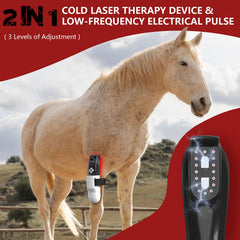 PUPCA cold laser therapy horse side view with strap, convenient on-the-go use.