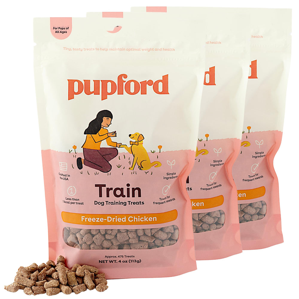Pupford freeze-dried training treats packaging shows resealable bag for on-the-go rewards.