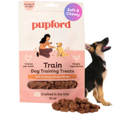Pupford Soft & Chewy Chicken treats pack close-up; premium training rewards for dogs.