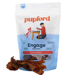Pupford Turbo Beef Tendon Chews packaging shows a natural, long-lasting chew for teething.