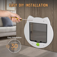 PUPIHOM cat door installation guide image demonstrates easy setup and secure fit for interior doors.