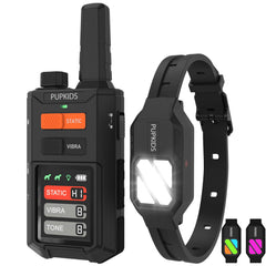 PUPKIDS training collar remote showing dual-dog channels for flexible training control
