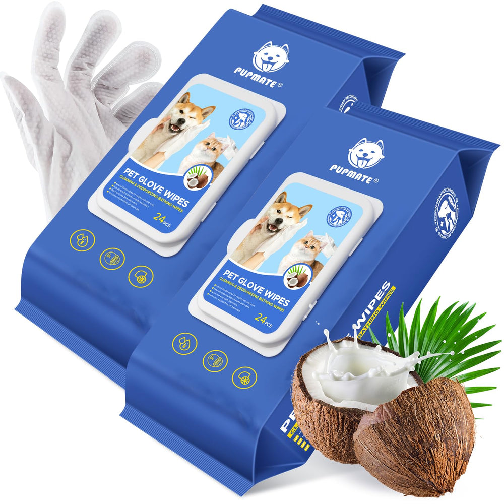 PUPMATE glove wipes in pack showcase convenient no-rinse pet cleaning on the go.