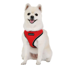 Puppia Soft Harness Pro Red XL adjustable chest belt demonstrates quick, secure fit.