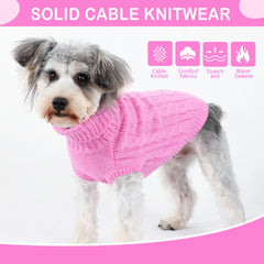 Puppishy dog sweater pink worn on dog demonstrates turtleneck warmth and snug fit.