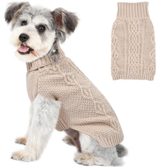 Puppishy small dog sweater beige front view shows cozy warmth and snug fit.