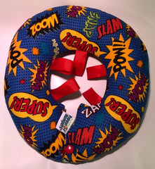 Puppy Bumpers Comic Words fence-collar close-up shows safe escape prevention for dogs.