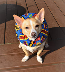 Puppy Bumpers Comic Words soft cotton fabric close-up for comfortable safety collar.