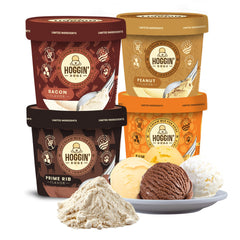 Puppy Cake Hoggin Dogs four-flavor pack front view for easy dog ice cream
