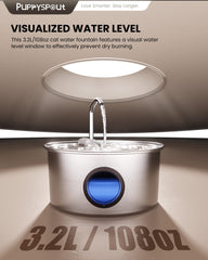 Puppyspout cat water fountain water-flow view highlights continuous hydration for cats