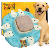 Puppyspout dog puzzle toy with two levels in action for mental enrichment.