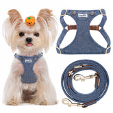 Puppytie denim light blue no-pull xs harness front view for comfortable walks.
