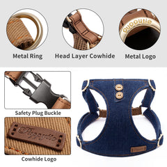 Puppytie dog harness medium blue vest with soft material for comfortable walks.