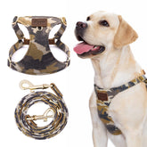 Puppytie no-pull harness camouflage brown slim front view with soft padding.