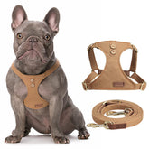 Puppytie No Pull Harness khaki front view with soft padding to prevent neck chafing on walks.